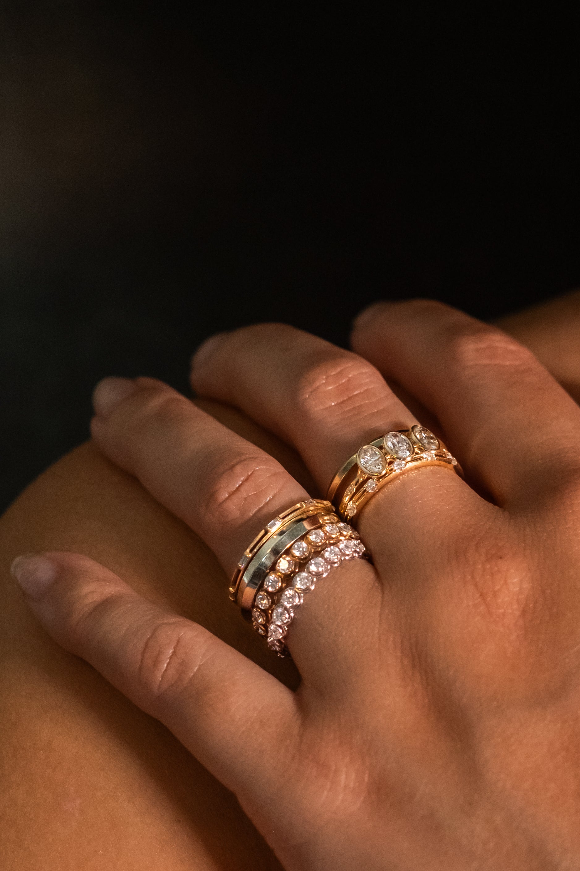 Yellow Gold Wedding Band Rose Gold Diamond Stacking Ring Two By